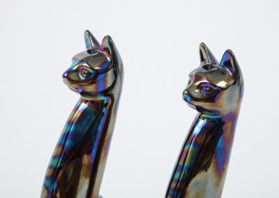 French Mid Century Iridescent Glazed Cat Figures