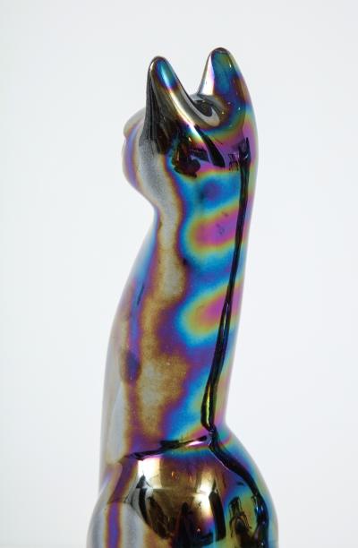 French Mid Century Iridescent Glazed Cat Figures