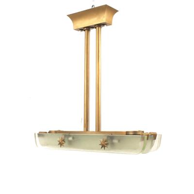 French Mid Century Lucite and Brass Chandelier