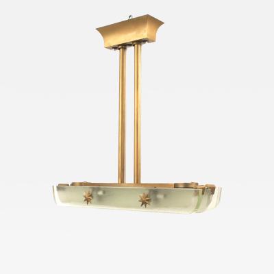 French Mid Century Lucite and Brass Chandelier