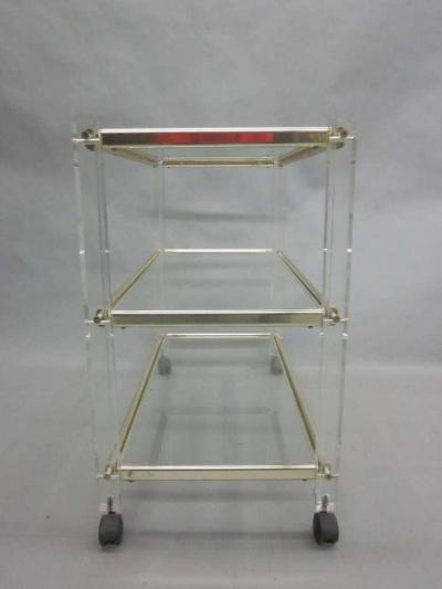 French Mid Century Modern 3 Tier Lucite Nickel Bar or Dessert Cart