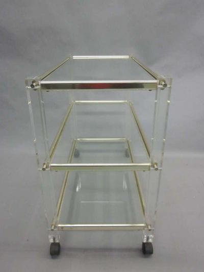 French Mid Century Modern 3 Tier Lucite Nickel Bar or Dessert Cart