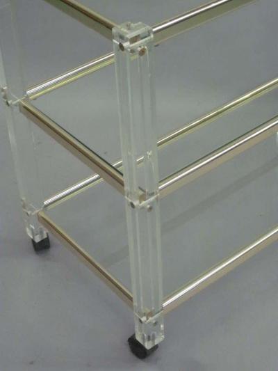 French Mid Century Modern 3 Tier Lucite Nickel Bar or Dessert Cart