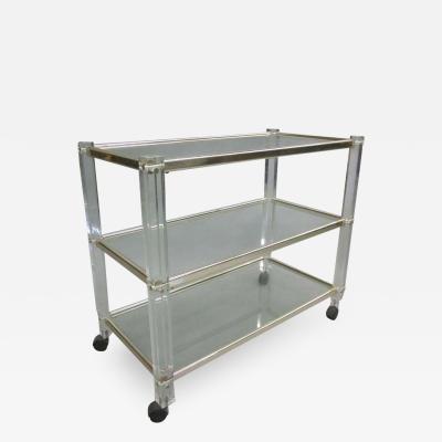 French Mid Century Modern 3 Tier Lucite Nickel Bar or Dessert Cart