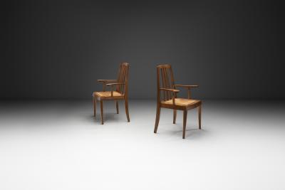French Mid Century Modern Armchairs with Rush Seats France 1960s