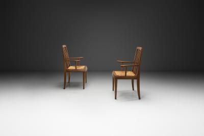 French Mid Century Modern Armchairs with Rush Seats France 1960s