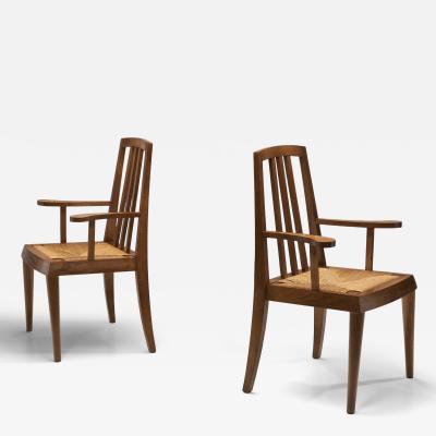 French Mid Century Modern Armchairs with Rush Seats France 1960s
