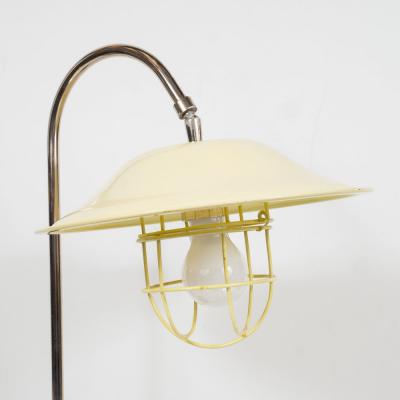 French Mid Century Modern Chrome and Lemon Cream and Black Enamel Table Lamp