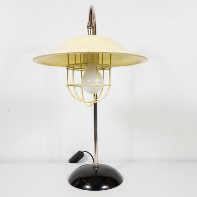 French Mid Century Modern Chrome and Lemon Cream and Black Enamel Table Lamp