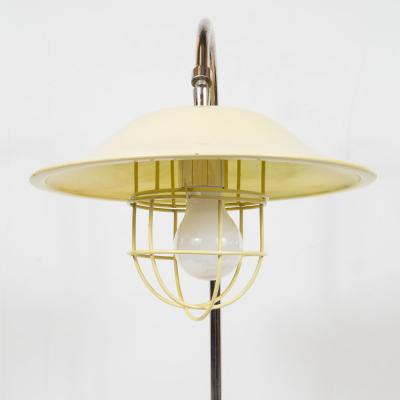 French Mid Century Modern Chrome and Lemon Cream and Black Enamel Table Lamp