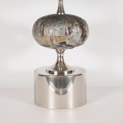 French Mid Century Modern Handmade Painted Table Lamp with Nickel Fittings