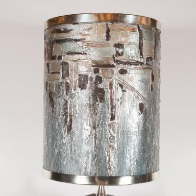 French Mid Century Modern Handmade Painted Table Lamp with Nickel Fittings