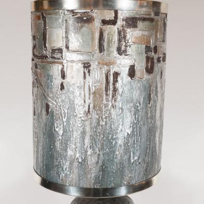 French Mid Century Modern Handmade Painted Table Lamp with Nickel Fittings