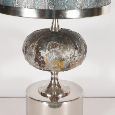 French Mid Century Modern Handmade Painted Table Lamp with Nickel Fittings