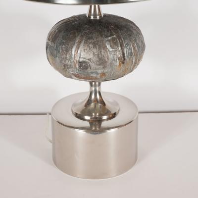 French Mid Century Modern Handmade Painted Table Lamp with Nickel Fittings