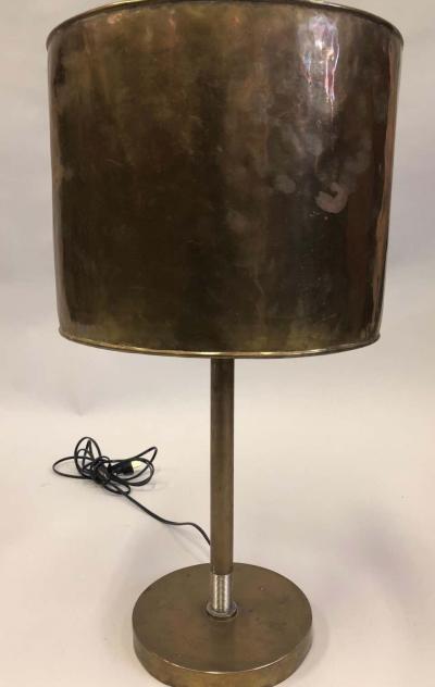 French Mid Century Modern Marine Brass Table Lamp with Brass Shade