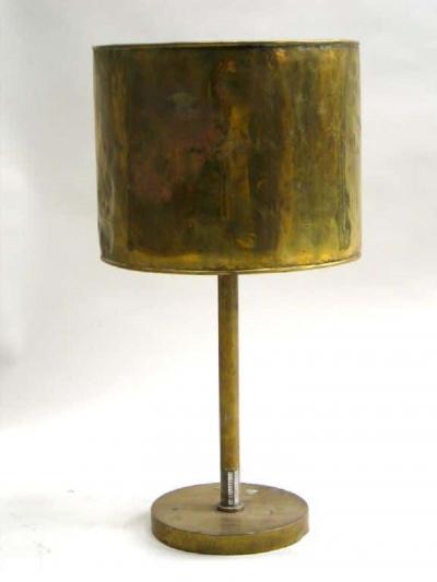 French Mid Century Modern Marine Brass Table Lamp with Brass Shade