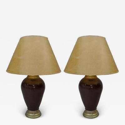 French Mid Century Modern Mauve Enameled Steel Table Lamps