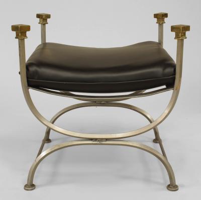 French Mid Century Modern Neo Classic Campaign Style Ottoman