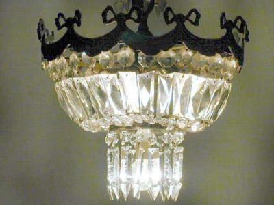 French Mid Century Modern Neoclassical Crystal and Silvered Bronze Chandelier