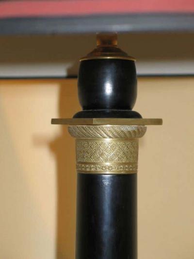 French Mid Century Modern Neoclassical Ebonized and Gilt Bronze Floor Lamp