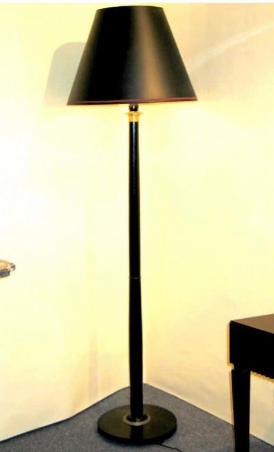 French Mid Century Modern Neoclassical Ebonized and Gilt Bronze Floor Lamp