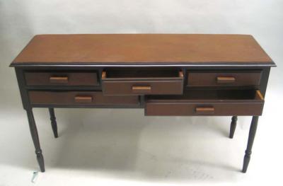 French Mid Century Modern Neoclassical Leather Console after Jean Michel Frank