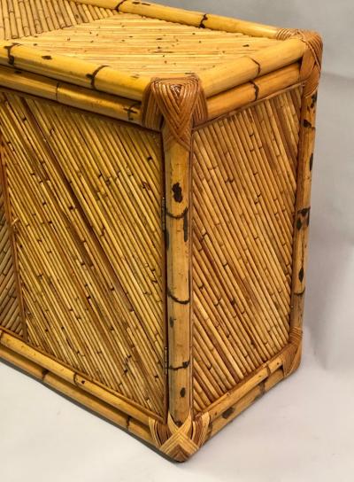 French Mid Century Modern Neoclassical Rattan and Bamboo Sideboard Cabinet