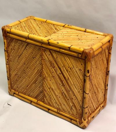 French Mid Century Modern Neoclassical Rattan and Bamboo Sideboard Cabinet