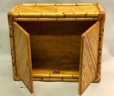 French Mid Century Modern Neoclassical Rattan and Bamboo Sideboard Cabinet