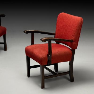 French Mid Century Modern Occasional Arm Chairs Wood Boucle France 1980s