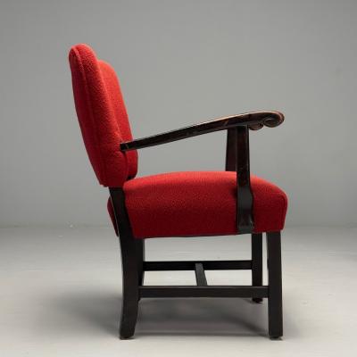 French Mid Century Modern Occasional Arm Chairs Wood Boucle France 1980s