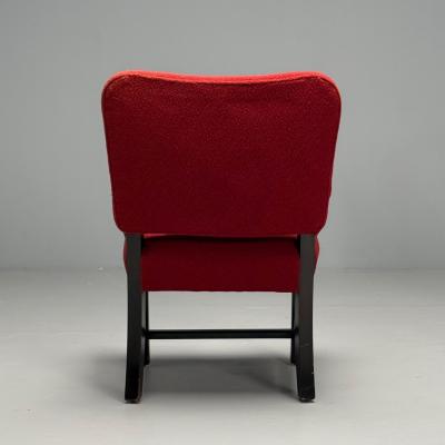 French Mid Century Modern Occasional Arm Chairs Wood Boucle France 1980s