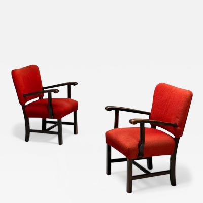French Mid Century Modern Occasional Arm Chairs Wood Boucle France 1980s