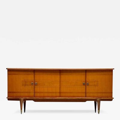 French Mid Century Modern Sideboard Cuban Mahogany Sycamore Brass 1940s