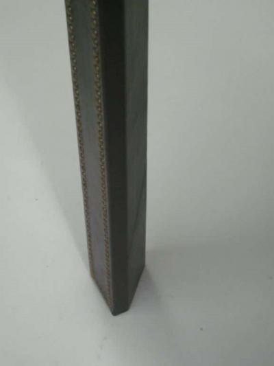 French Mid Century Modern Studded Leather Console Sofa Table by Pierre Lottier