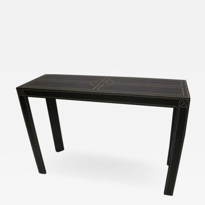 French Mid Century Modern Studded Leather Console Sofa Table by Pierre Lottier