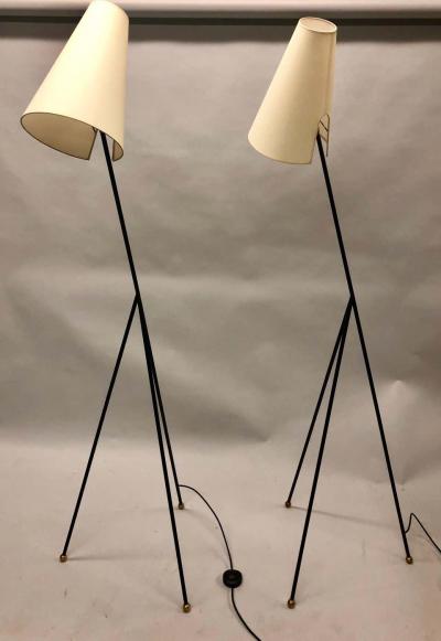 French Mid Century Modern Wrought Iron Floor Lamp Attributed Disderot