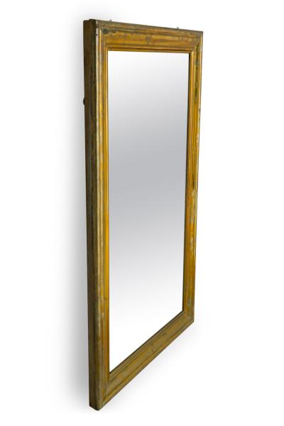 French Mid Century Ogee Brass Veneer Rectangular Bistro Wall Mirror