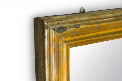 French Mid Century Ogee Brass Veneer Rectangular Bistro Wall Mirror