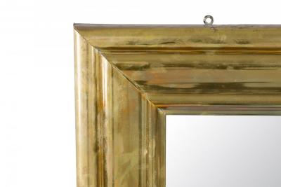 French Mid Century Rectangular Ogee Brass Veneer Bistro Wall Mirror