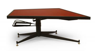 French Mid Century Red Glass and Black Metal Coffee Table