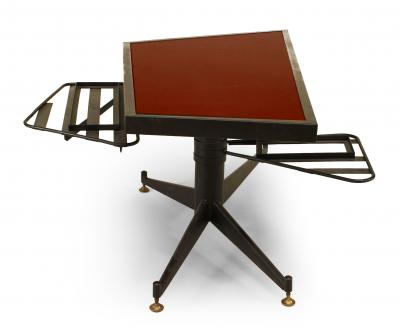 French Mid Century Red Glass and Black Metal Coffee Table