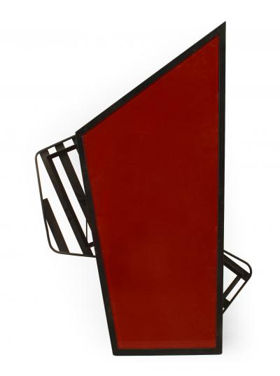 French Mid Century Red Glass and Black Metal Coffee Table