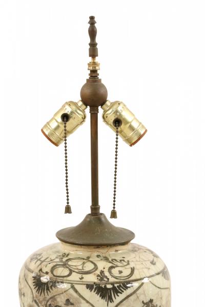 French Mid Century Table Lamp with 18th Century Persian Black and Beige Vase