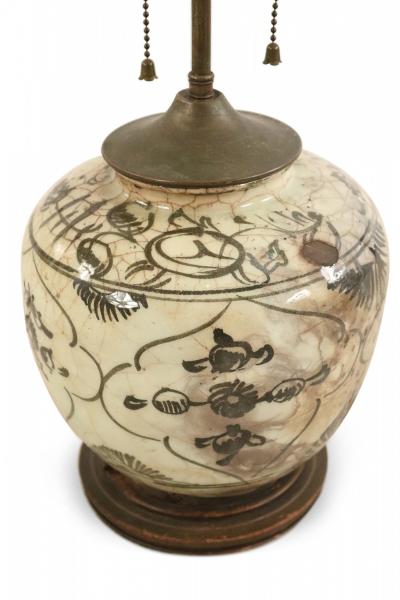 French Mid Century Table Lamp with 18th Century Persian Black and Beige Vase