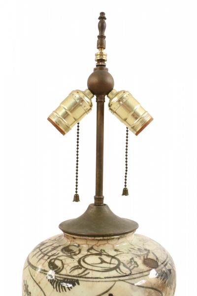 French Mid Century Table Lamp with 18th Century Persian Black and Beige Vase