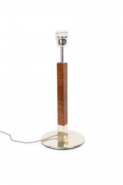 French Mid Century Walnut Column Table Lamp
