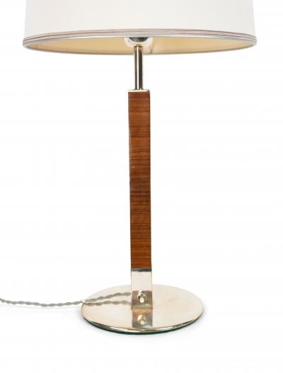 French Mid Century Walnut Column Table Lamp