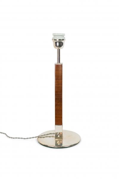 French Mid Century Walnut Column Table Lamp
